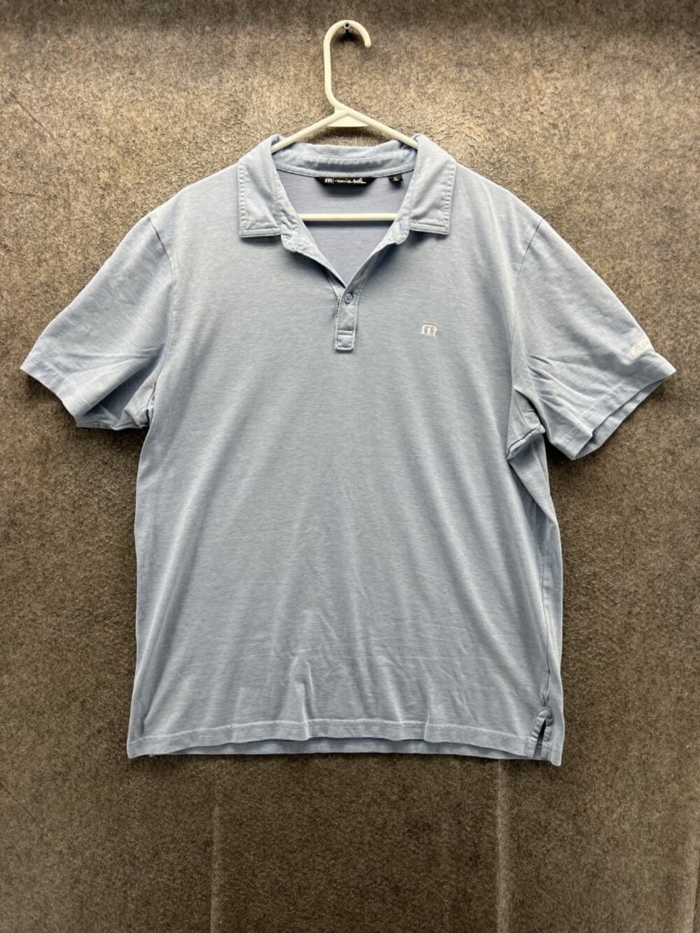 TravisMathew Polo Shirt Men XL Blue Solid Cotton Casual Logo Short Sleeve